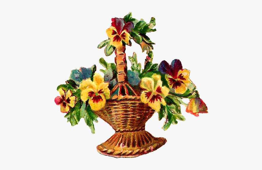 Free Vintage Digital Flower Basket Clip Art Of - Artificial Flower, Transparent Clipart