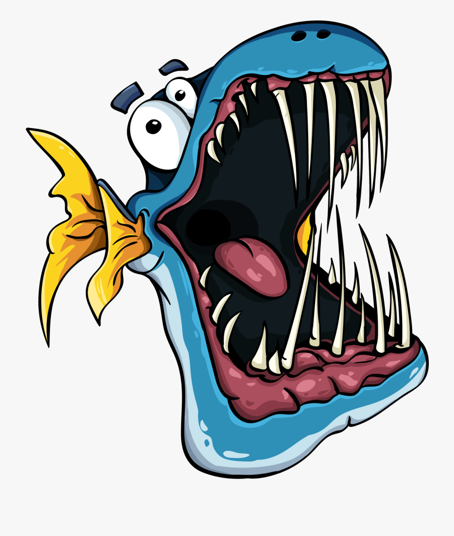 Fish Toothy Jaw Fun Character Sea Colorful Blue - Cartoon Fish, Transparent Clipart