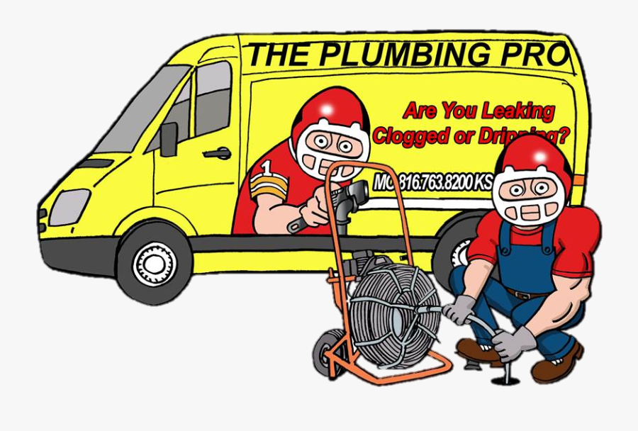Plumbing Pro Van With Plumber Snaking Line - Cartoon, Transparent Clipart
