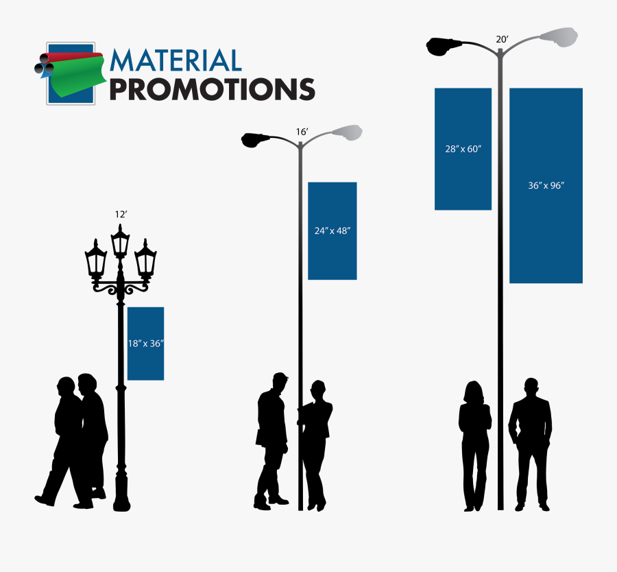 Clip Art Lamp Post Banner Mockup - Street Pole Banner Sizes, Transparent Clipart