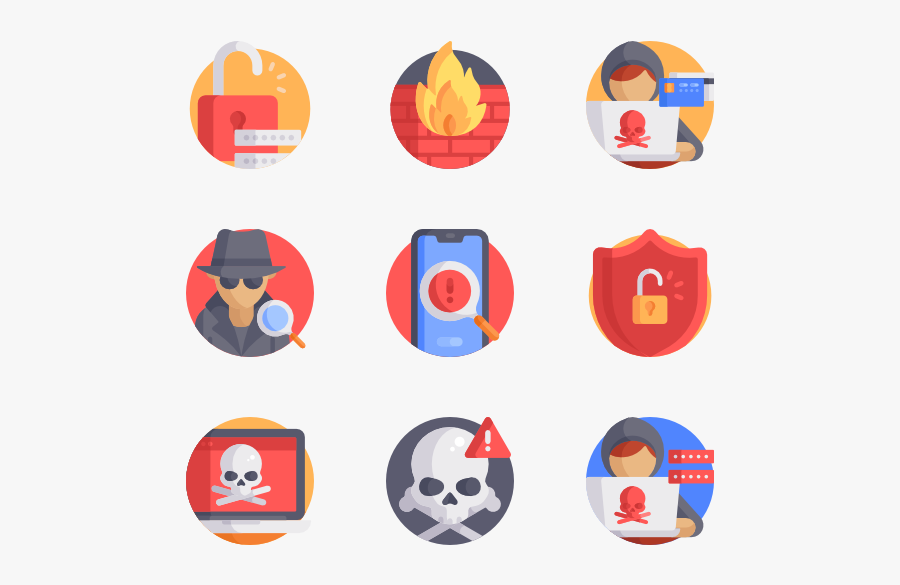Cyber Crimes - Antivirus Icons With Name, Transparent Clipart