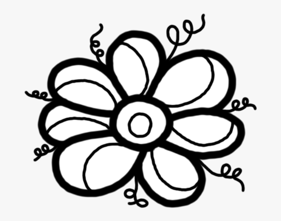 Black And White Doodle Flower - Line Art, Transparent Clipart