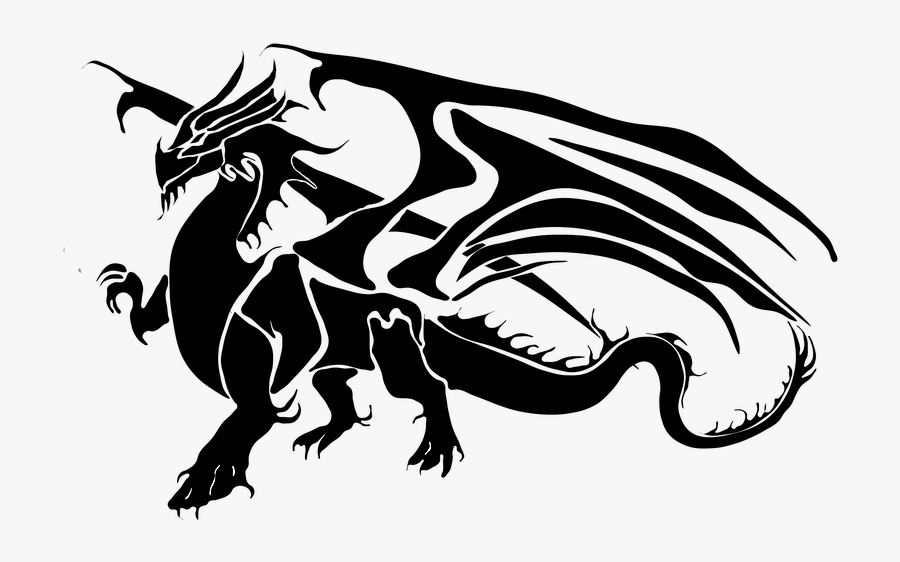 Transparent Fire Dragon Png - Dragon Black And White Silhouette, Transparent Clipart