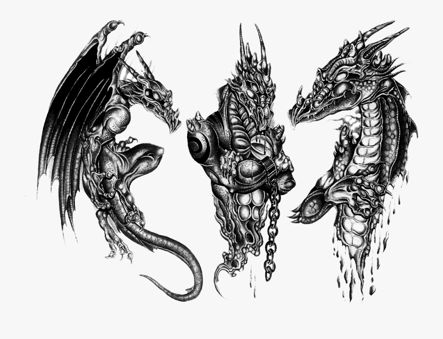 Clip Art Medieval Dragon Tattoos - Dragon Tattoo Black And White, Transparent Clipart