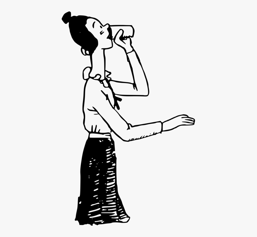 Cartoon Drinking Line Art Woman - Verben Clipart Black And White, Transparent Clipart