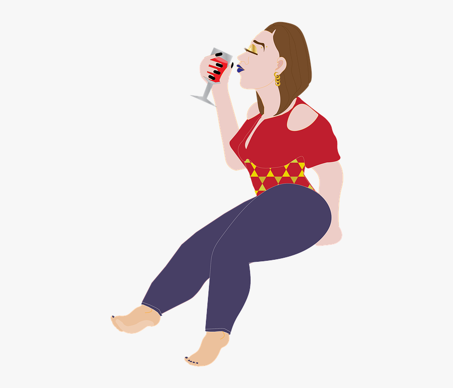 Transparent Girl Drinking Wine Clipart - Illustration, Transparent Clipart