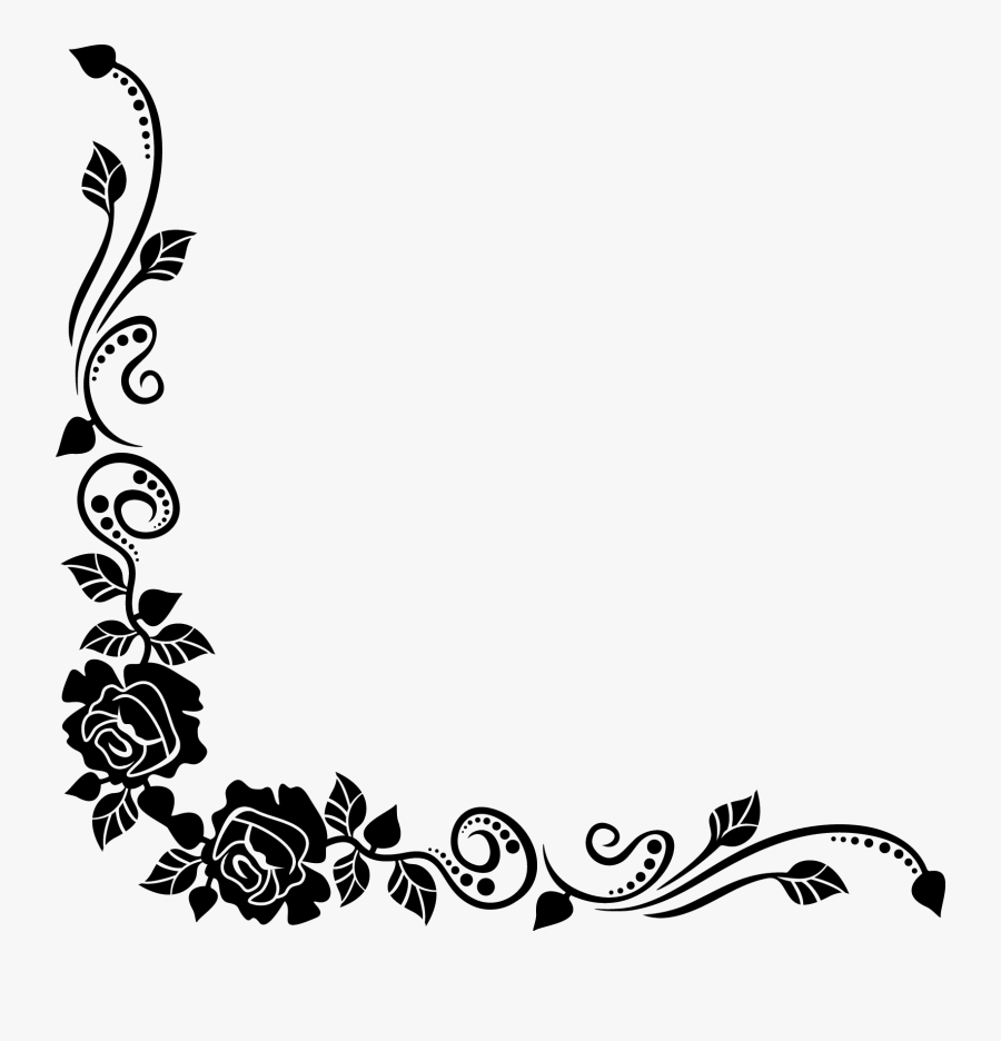 Black Rose Best Borders Flower Bouquet Clip Art - Corner Clipart Black And White, Transparent Clipart