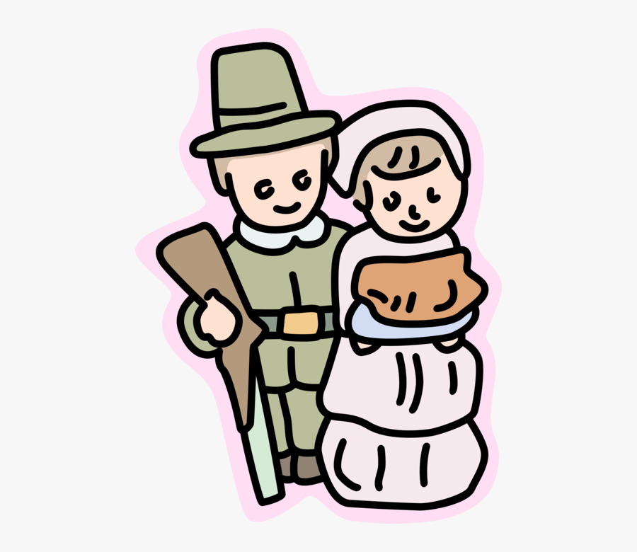 Vector Illustration Of Thanksgiving Pilgrim Couple, Transparent Clipart