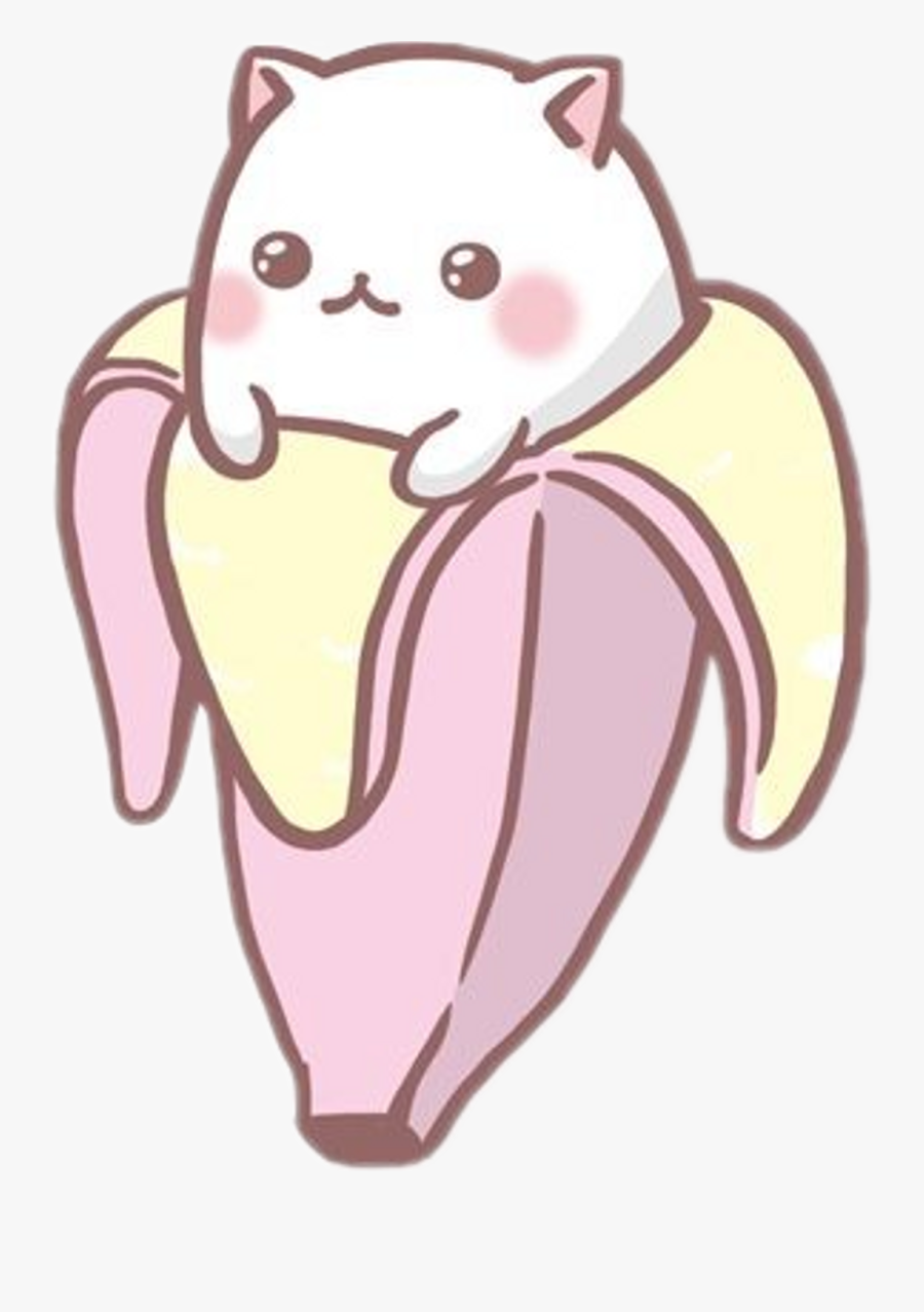 #banana #rosa #gato #gatito #adorable #cute #lindo - Kawaii Cat In Banana, Transparent Clipart