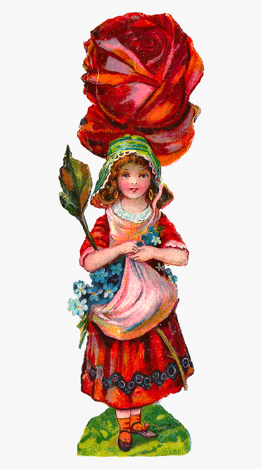 Rose Flower Girl Image Transfer Clipart Botanical Artwork - Clip Art, Transparent Clipart