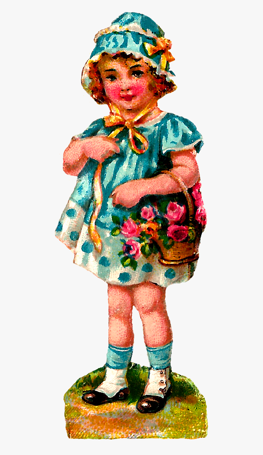 Girl Vintage Fashion Image Roses Flower Basket Digital - Illustration, Transparent Clipart