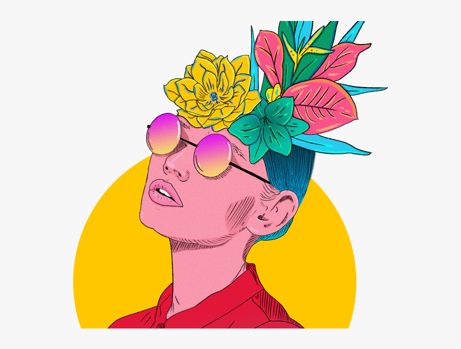 Floral Girl Illustration Flower Portrait Fashion Woman - Cartoon, Transparent Clipart