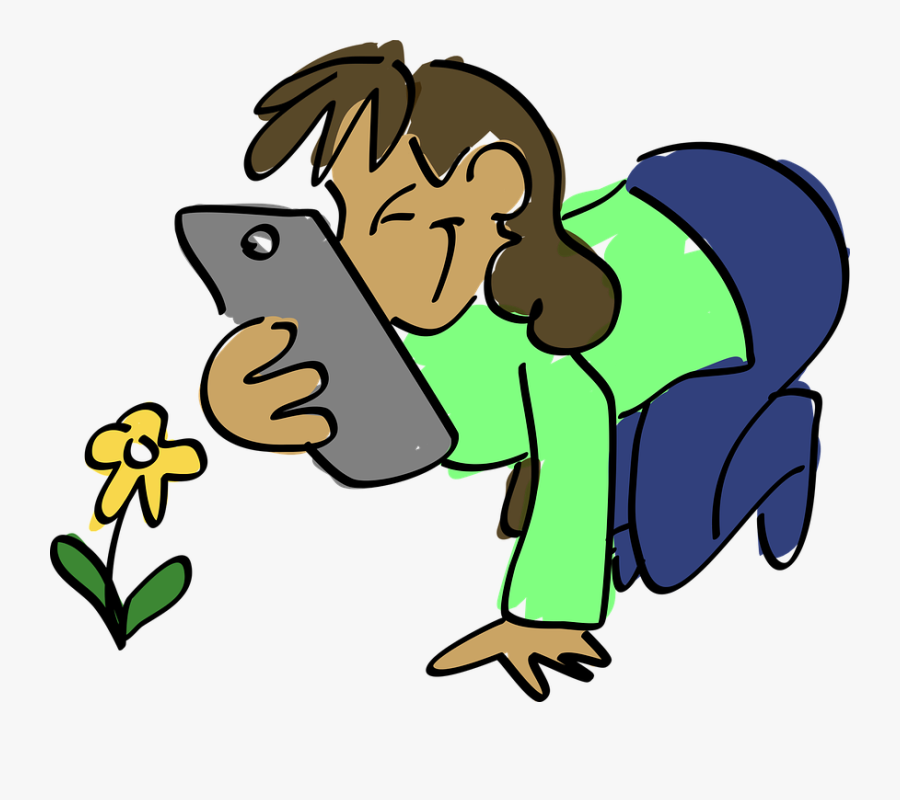 Cartoon, Cell, Cellphone, Flower, Girl, Lady, Mobile - Dibujos Animados Con Celular, Transparent Clipart