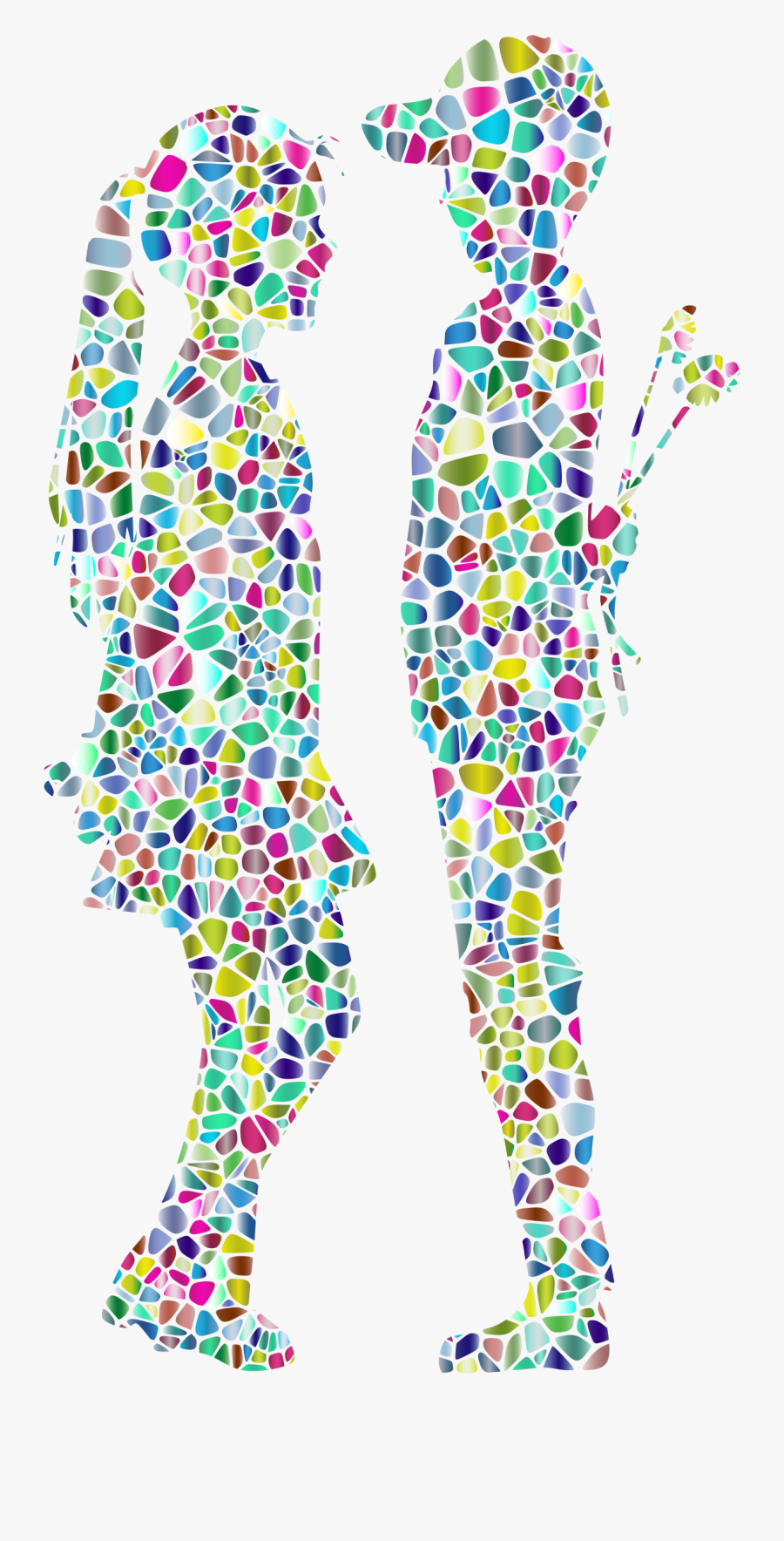 Polyprismatic Tiled Boy Giving Flowers To Girl Silhouette - Boy Giving Flowers A Girl, Transparent Clipart
