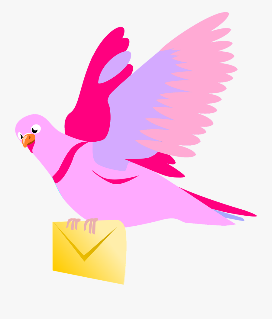 Carrier Pigeon, Letter, Pink, Love, Valentine, Fly - Flying Pigeon Clipart, Transparent Clipart