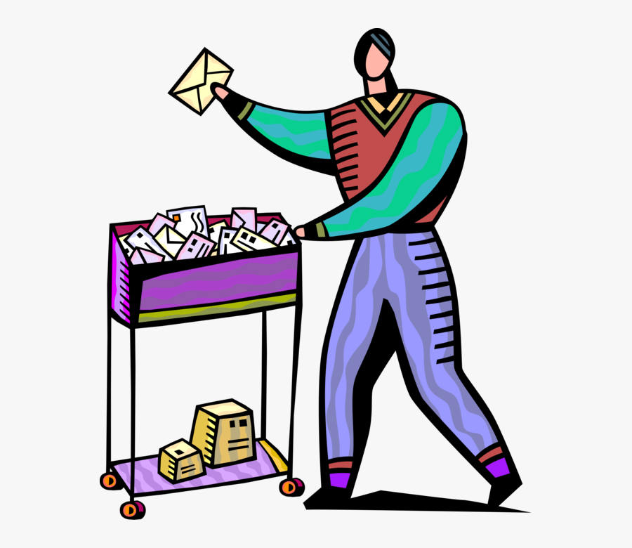Vector Illustration Of Mailroom Office Worker Delivers, Transparent Clipart
