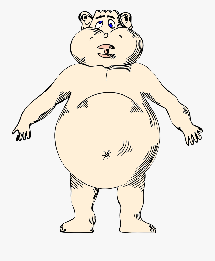 Fat, Man, Naked, Overweight, Obesity, Belly, Stomach - Naked Cartoon Old Man, Transparent Clipart