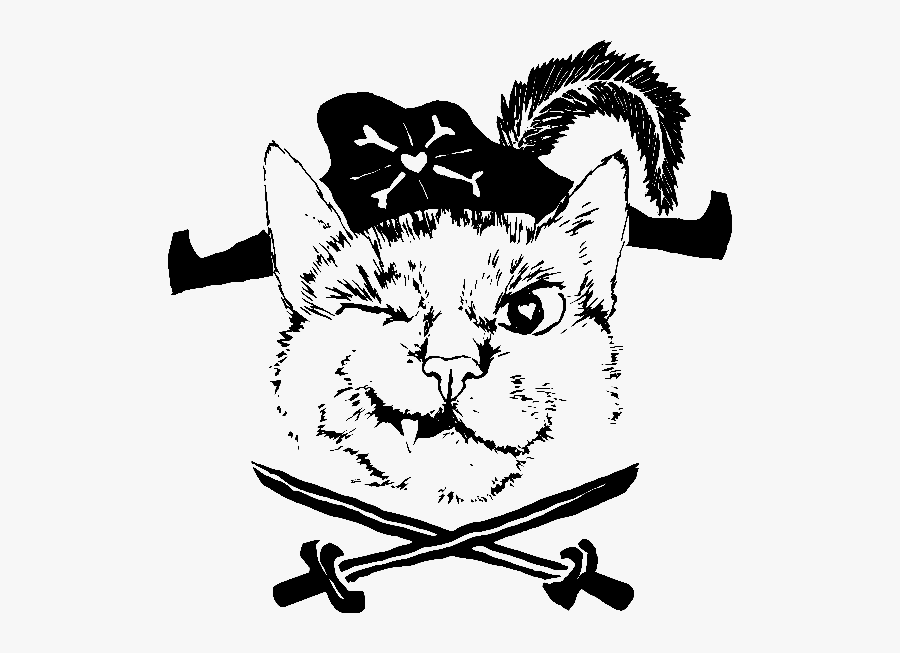 Transparent Pirate Cat Clipart - Pirate Cat Black And White, Transparent Clipart