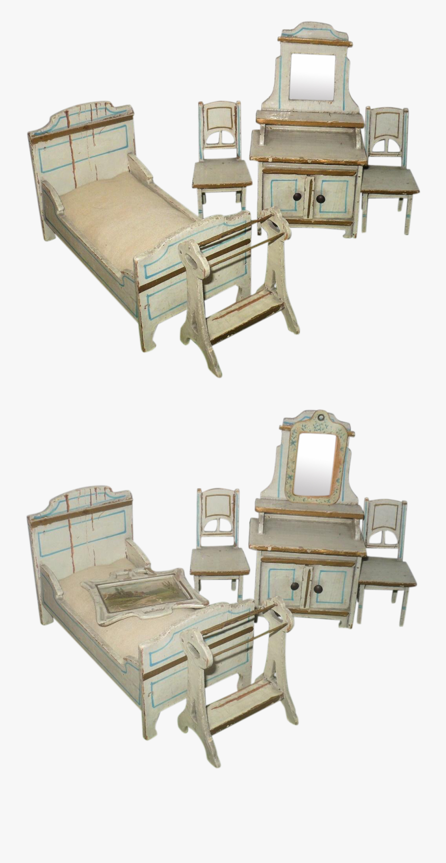 7 Pieces Art Nouveau German Cream Painted Wood Doll - Furniture, Transparent Clipart