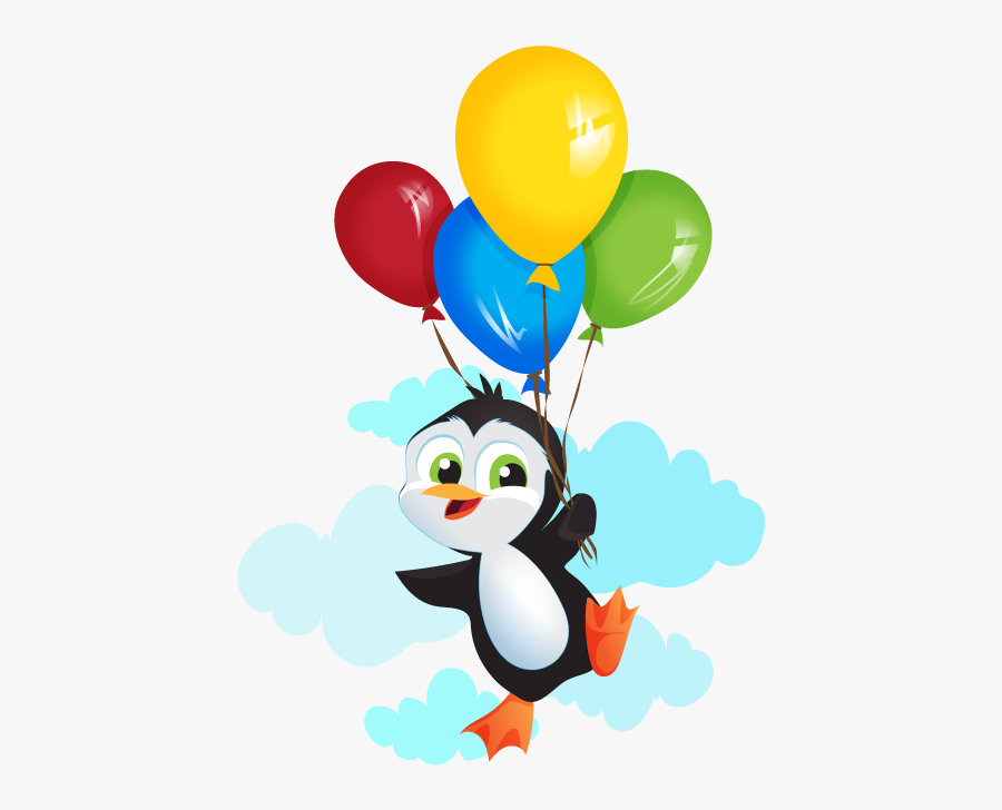 Clip Art Penguin Balloons - Pinguino Con Globos Animados, Transparent Clipart