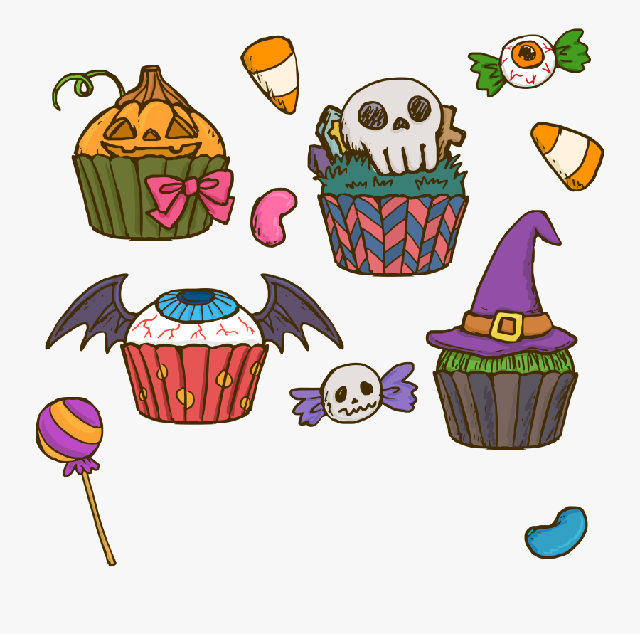 India Clipart Cupcake , Transparent Cartoons - Halloween Cupcake Vector Hand Drawn, Transparent Clipart