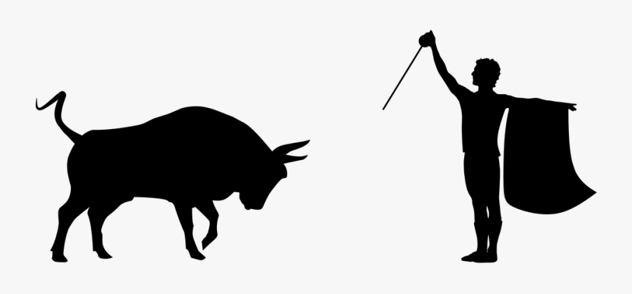 Matador, Bullfight, Bull, Silhouette, Runs, Man, Danger - Silhouette Bull, Transparent Clipart