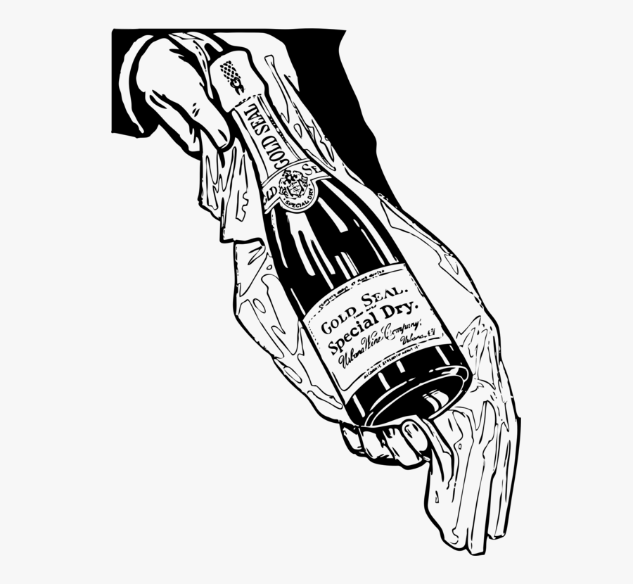 Line Art,monochrome Photography,hand - Vintage Champagne Bottle Draw Moet, Transparent Clipart