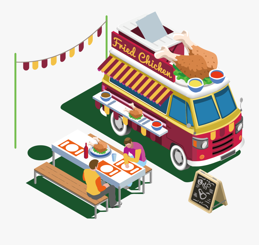 Street Food Car Van Take-out Fried Chicken - Street Food Vector Png, Transparent Clipart