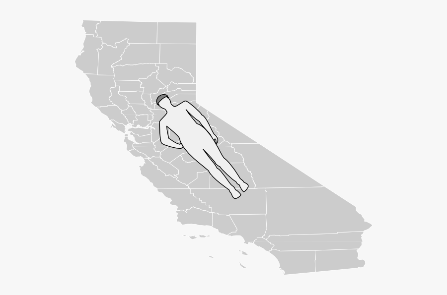 Man Shape Lying On California Map Svg Clip Arts - California Picture Black Background, Transparent Clipart