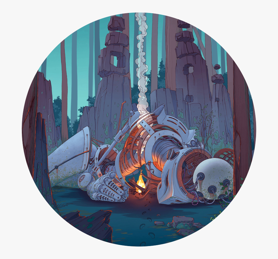 A Decaying Body Of A Giant Robot Lying Surrounded By - Illustration, Transparent Clipart