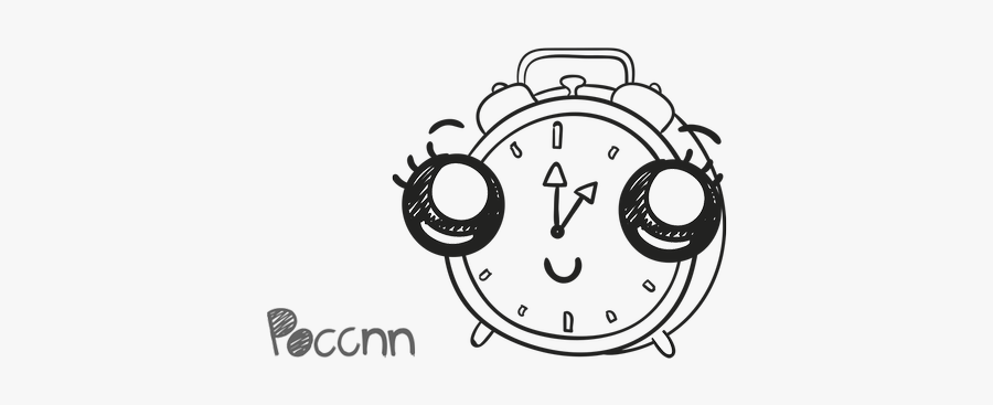Lineart Alarm Clock - Cartoon, Transparent Clipart
