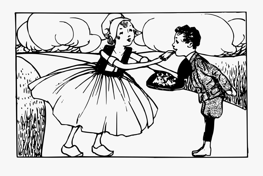 Girl Feeding A Boy Clip Arts - Girl Feeding A Boy Drawing, Transparent Clipart