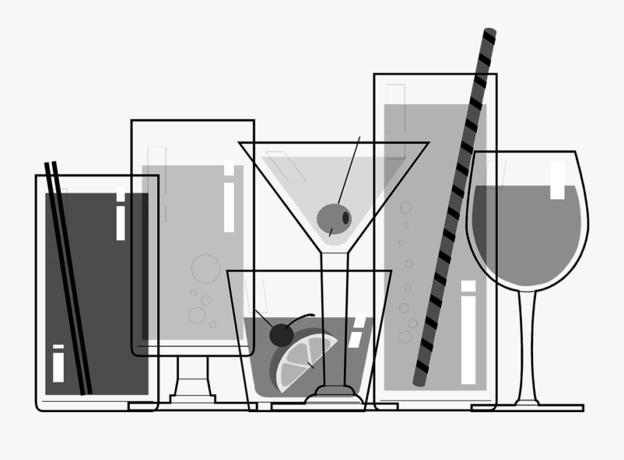 Free Stock Photo Illustration - Cocktail Glass Black And White, Transparent Clipart