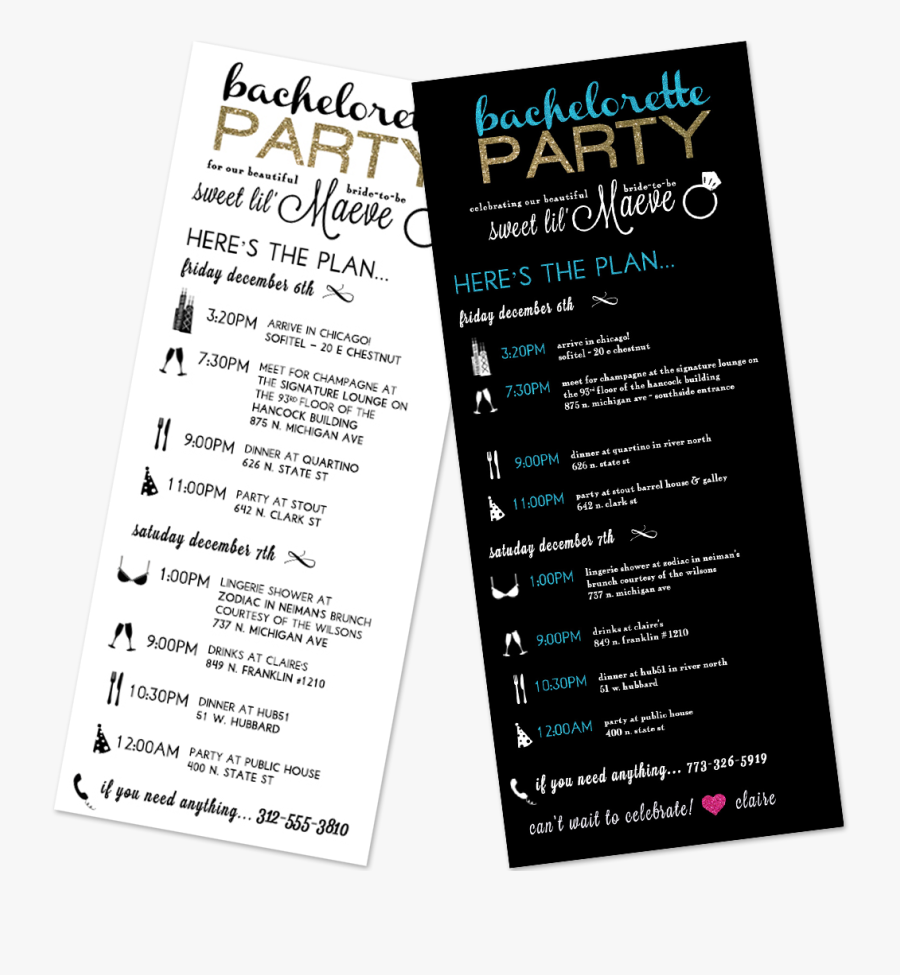 Bachelorette Party Itinerary - Party Menu Itinerary, Transparent Clipart
