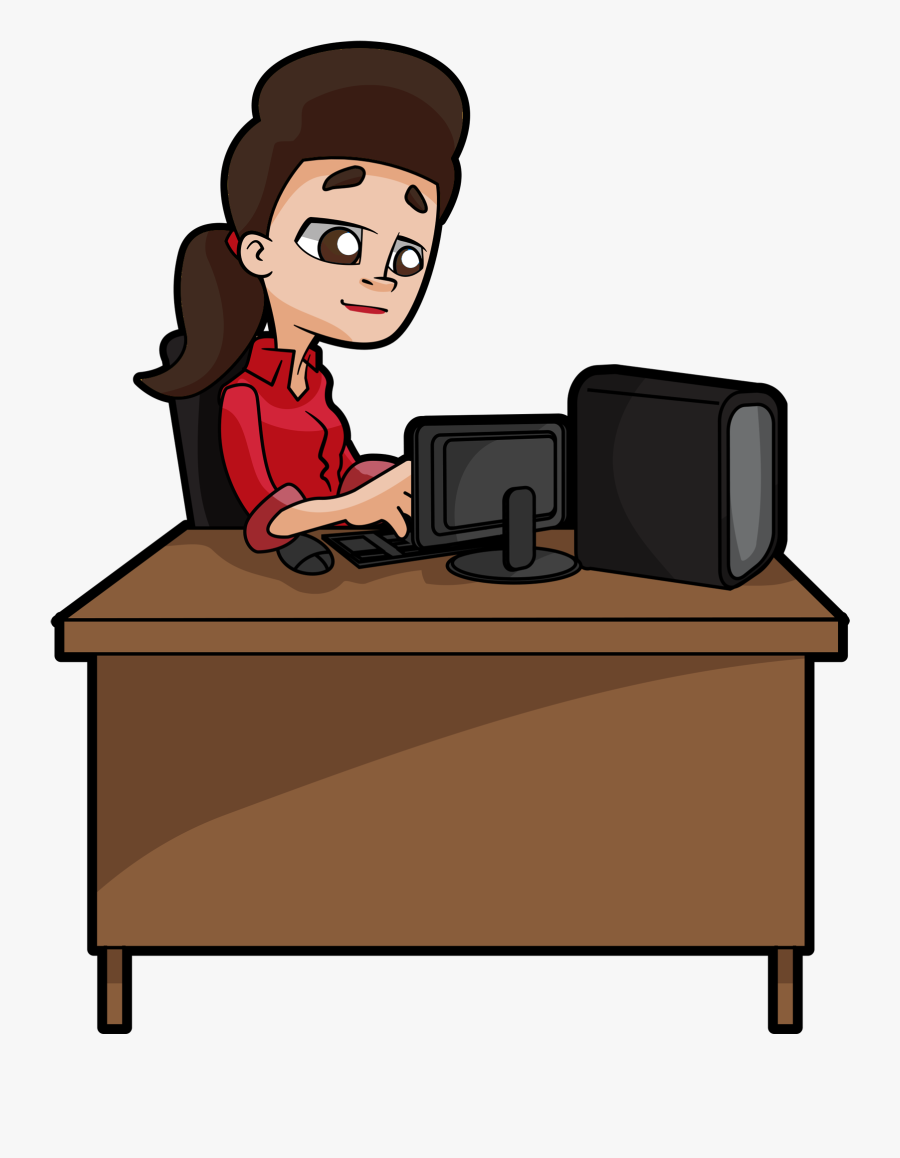 A Woman Sits Deeply Focused At Her Desk, Typing At - Woman Working At Desk Clipart, Transparent Clipart