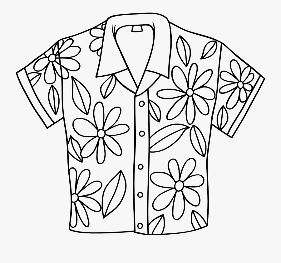 Hawaiian Shirt Digi Stamp Black And White Hawaiian Shirt Clipart