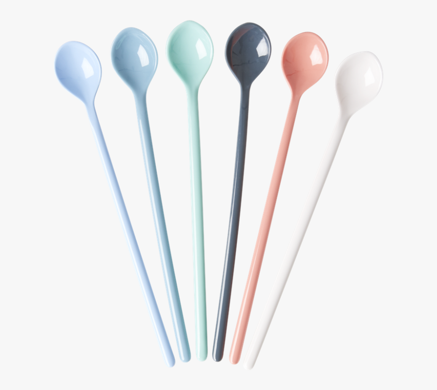 Set Of 6 Long Handled Melamine Spoons Happy 21st Colours - Porcelæn Skeer, Transparent Clipart