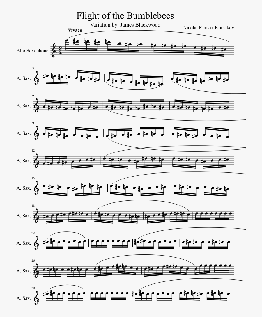 Clip Art Bumblebees Sheet Music For - Flight Of The Bumblebee Alto Sax, Transparent Clipart
