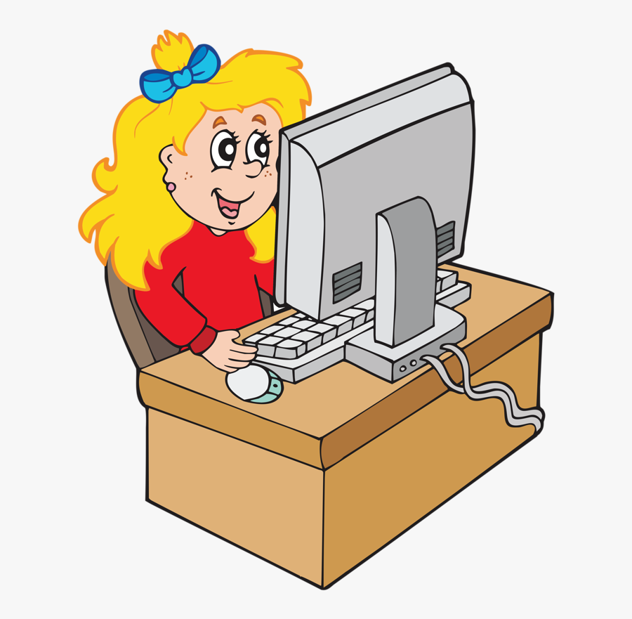 Cartoon Girl Working With - Cartoon Girl On The Computer, Transparent Clipart