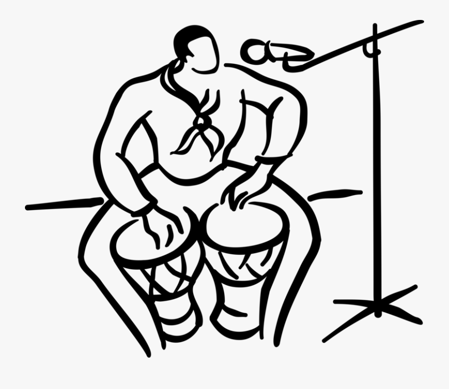 Vector Illustration Of Musician Sings And Plays The - Line Art, Transparent Clipart