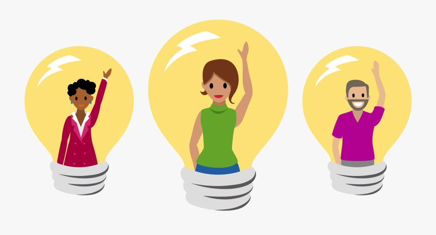 Three Contributors, Each In A Light Bulb, Raising Their - Illustration, Transparent Clipart