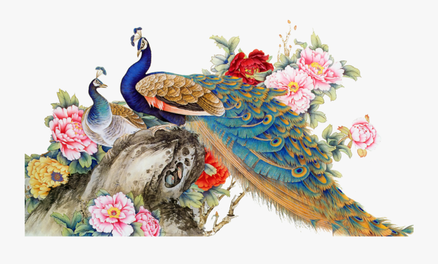 Ftestickers Watercolor Flowers Peacock Colorful Clipart - Peacock With Flowers Watercolor, Transparent Clipart