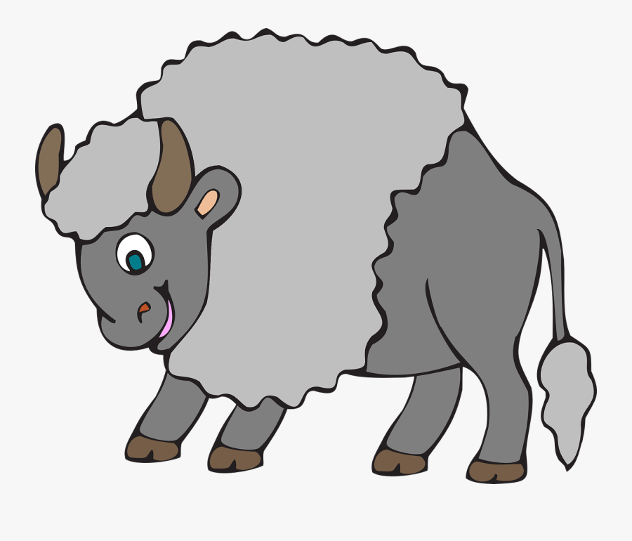 Oxen, Furry, Cute, Big, Horns, Tail, Smile, Grey, Play - Ox Gray Clipart, Transparent Clipart