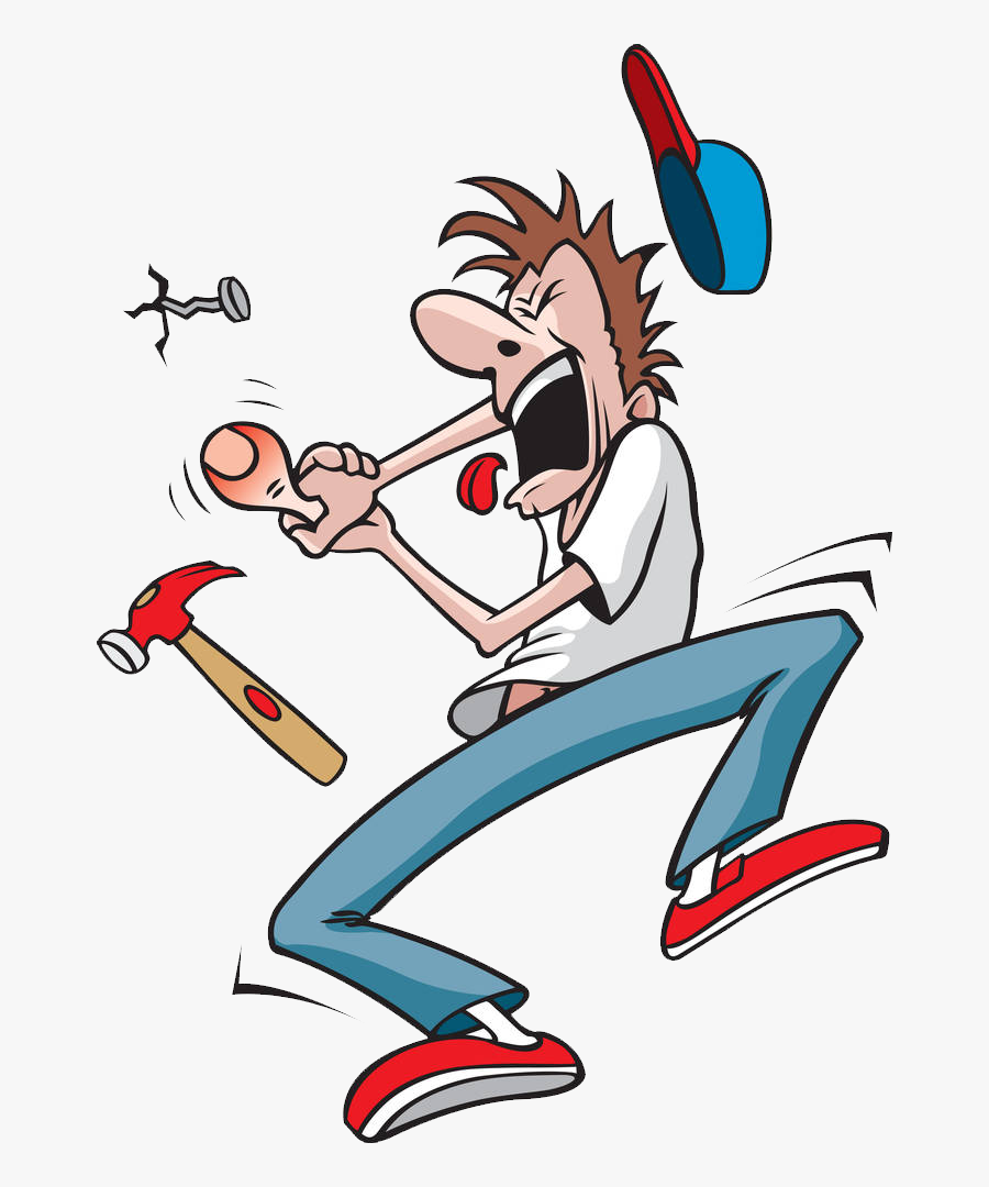 Cartoon Drawing Be Hit - Cartoon Hitting Thumb With Hammer, Transparent Clipart