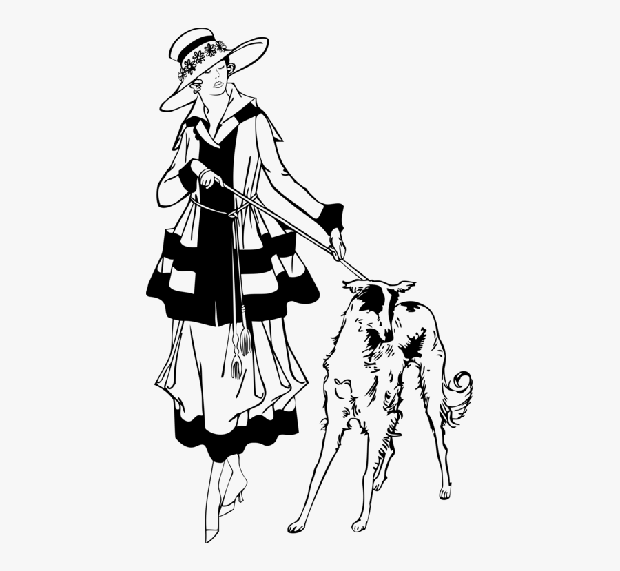 Art,monochrome Photography,gentleman - 1920s Woman Walking Dog, Transparent Clipart