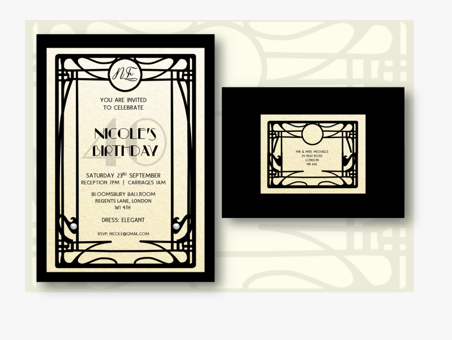 Nicole"s 40th Birthday Invitations Art Deco Invitations - Art Nouveau Border Free, Transparent Clipart