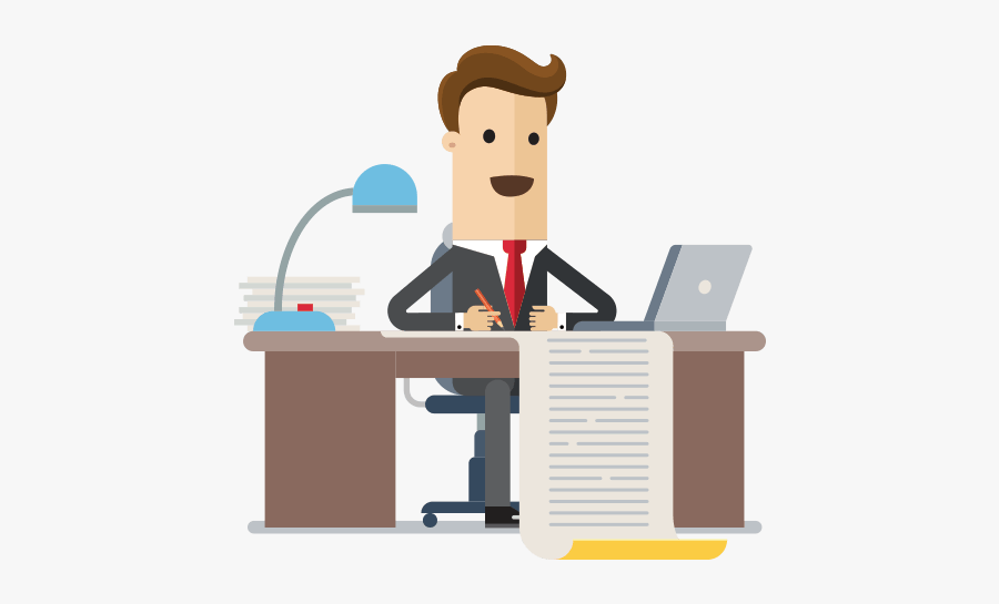 Go Beyond The Day To Day - Sitting At Desk Cartoon, Transparent Clipart