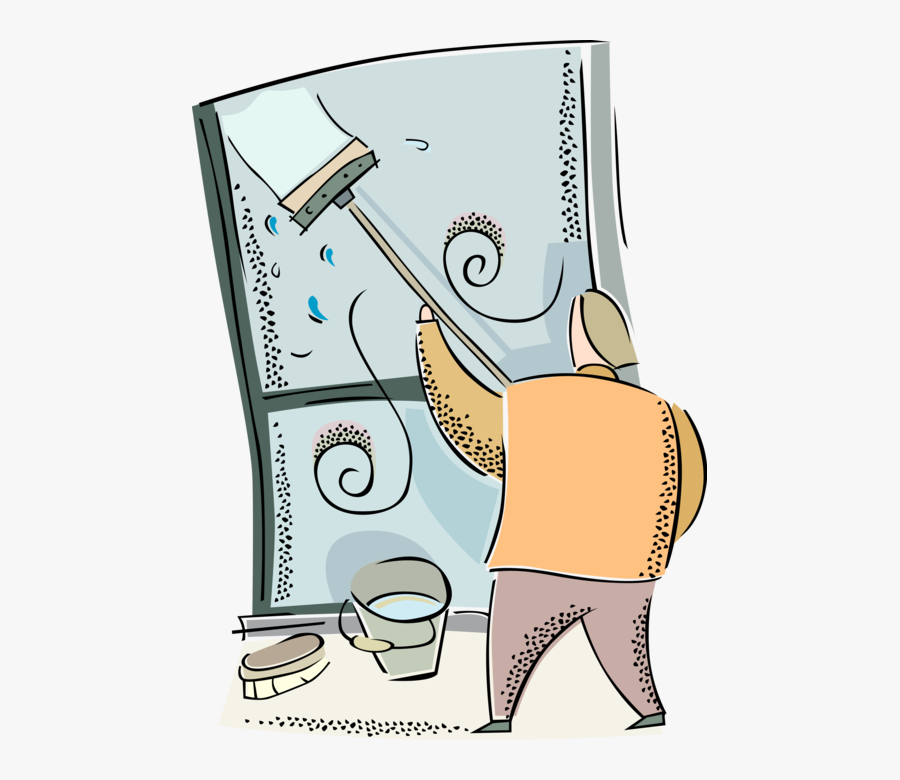 Vector Illustration Of Window Washer Cleaning And Washing - Cartoon, Transparent Clipart