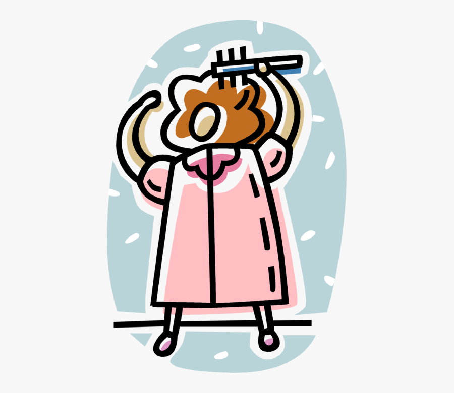 Vector Illustration Of Brushing Hair Before Sleep With, Transparent Clipart