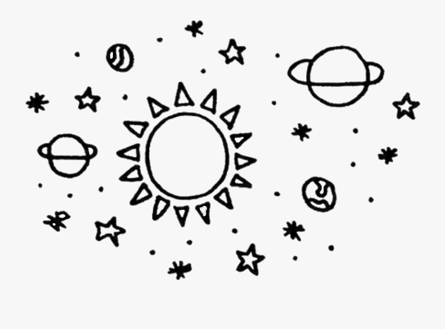 Transparent Space Clipart Black And White - Easy Galaxy Drawing Black And White, Transparent Clipart